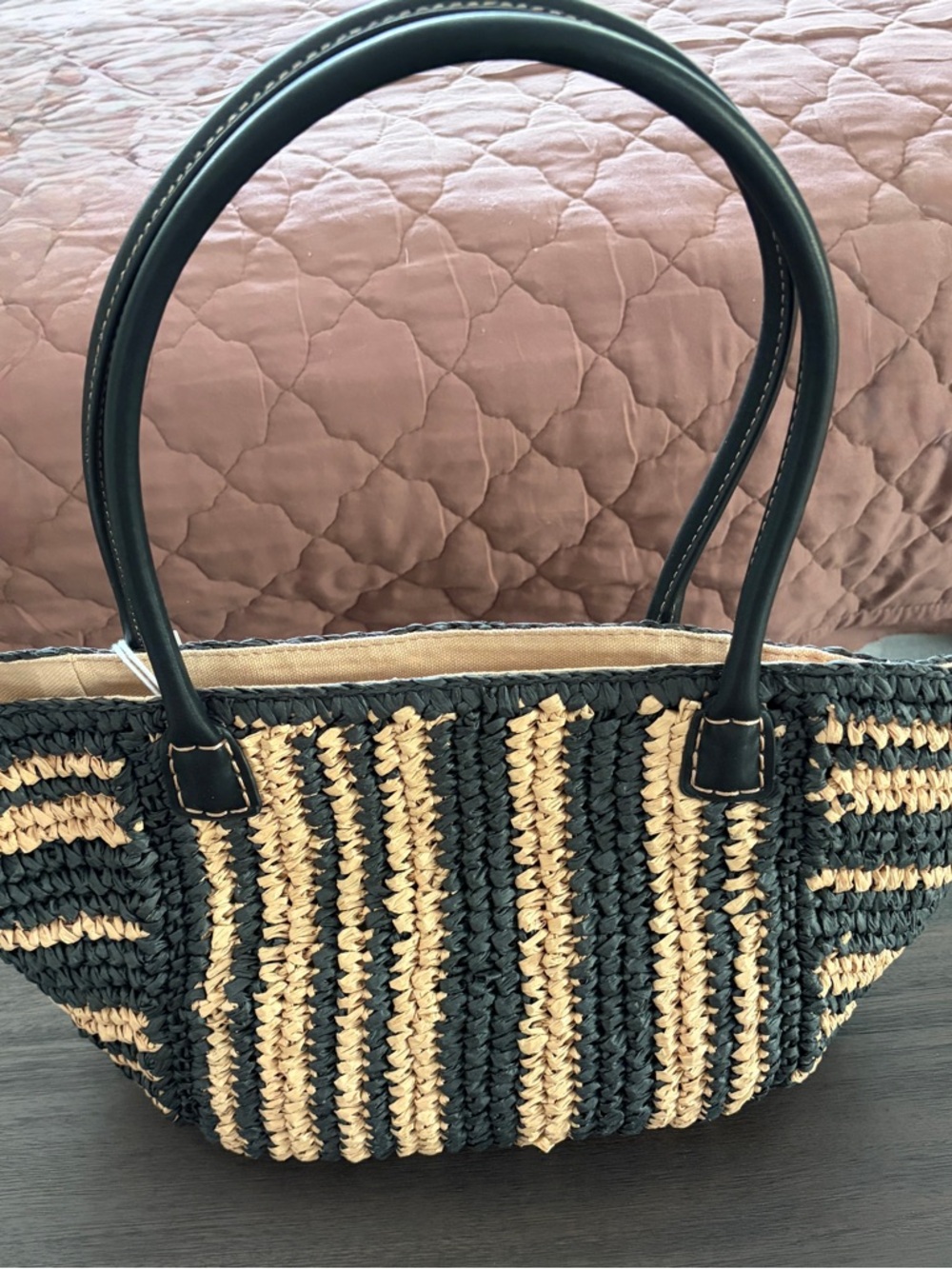 NWT Madewell The Handwoven Straw Mini Tote in Wide Stripe - Picture 4 of 10